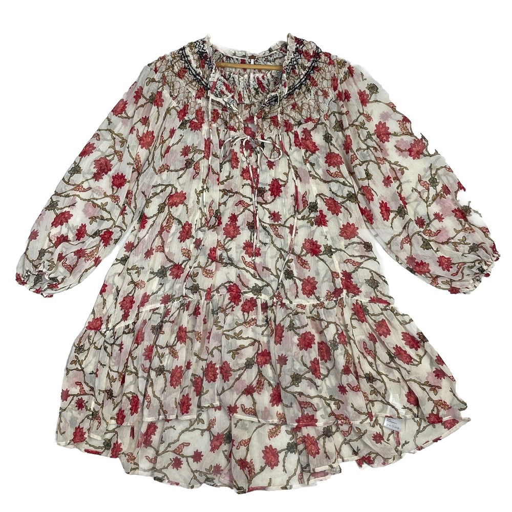 Free People Keeping Up With Kara Tunic Ivory Combo Floral Sheer Boho Small